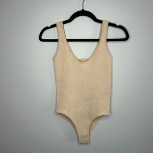 Set of Three: Aura Cream Bodysuit One Piece with Scoop Neckline